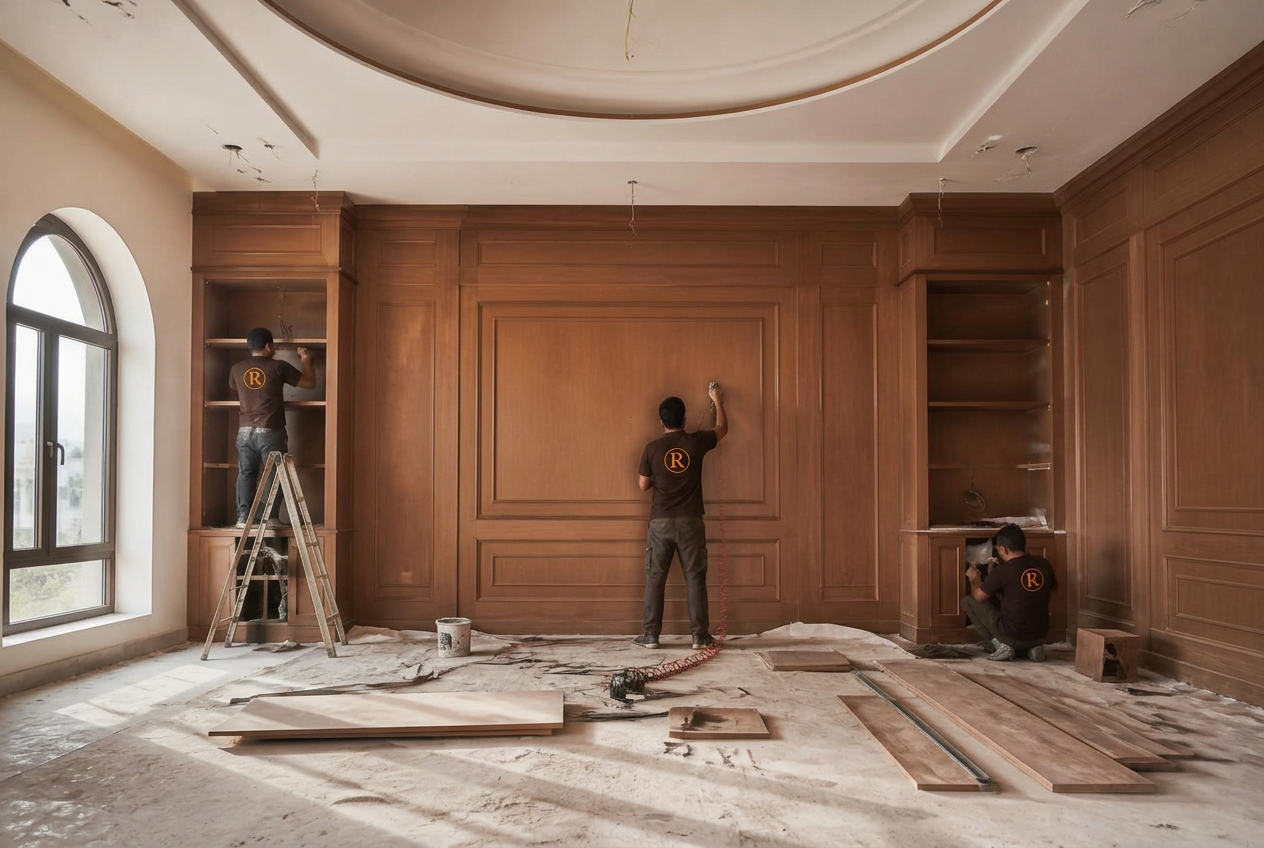 Crafting: Crafting — panels, cabinetry and ceiling detail take shape.